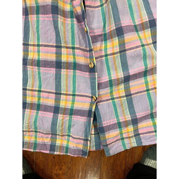 Vintage 80s Pastel Button Front Plaid Cotton Pleated Midi Skirt Size 8/10 Med. - Picture 4 of 6